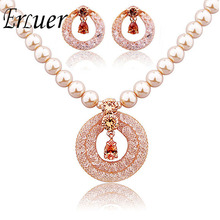 Conjuntos de joyas de perlas de imitación para mujer, gioielli, cristal austriaco, champán, dorado, collar, pendientes, accesorios de boda 2024 - compra barato