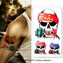 Nu-taty caveira pirata estilo homem, tatuagem temporária arte corporal flash adesivos de tatuagem 17*10cm à prova d' água 2024 - compre barato
