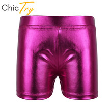 ChicTry Kids Teens Gymnastics Shorts Girls Shiny Patent Leather Ballet Leotard Shorts Sports Workout Swim Bottoms Dance Wear 2024 - buy cheap