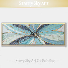 Excelente artista pintado a mano, hermoso arte de pared, pintura al óleo sobre lienzo abstracta, flor azul claro, pintura al óleo para sala de estar 2024 - compra barato