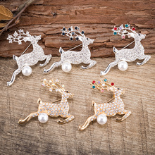 TDQUEEN Women Brooches Crystal Christmas Deer Imitation Costume Jewelry Silver Gold Color Alloy Rhinestone Pearl Reindeer Pins 2024 - buy cheap