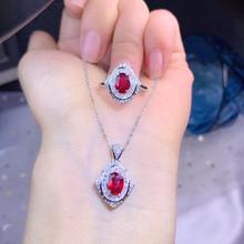 Новый стиль кольцо и ожерелье из красного драгоценного камня комплект ювелирных изделий из серебра 925 пробы 2024 - купить недорого