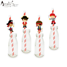 Pirate Straw 20PCS Paper Straws Birthday Party Festive Supplies Decoration Paper Drinking Straws Pirate Character Straws 2024 - buy cheap