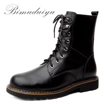 BIMUDUIYU Autumn Classic Men Motorcycle  Ankle Boots Brand Quality Leather All Match Waterproof Winter Warm Boots 2024 - buy cheap