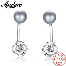 925 Sterling Silver Jewelry Earring 7-7.5mm Gray/White Pearl Stud Earring Romantic Flower Fashion Women Jewelry Wholesale 2024 - buy cheap