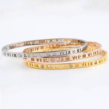 Msx pulseira de zircão de luxo gravado numerais romanos pulseiras de aço inoxidável ouro prata rosa cor ouro pulseiras para mulher 2024 - compre barato