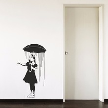Banksy-paraguas de lluvia para niña, vinilo extraíble, pegatina artística para pared, sala de estar, dormitorio, habitación de niña, pasillo, Retrato, calcomanía para ventana de casa, B091 2024 - compra barato