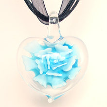 Collar con colgante de serpiente roja en forma de corazón, Coral azul flor cristal de Murano 2024 - compra barato