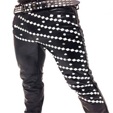 Новинка, мужские корейские готические панковские брюки Idopy Revit из искусственной кожи, черные кожаные мужские брюки с шипами для вечеринки 2024 - купить недорого