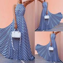 Women Summer Holiday Beach Long Maxi Stripe Dress Strappy Sleeveless Sundress Halter Dresses 2024 - buy cheap