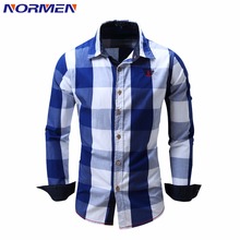 Normen marca de moda masculina camisa xadrez manga completa camisas casuais homem streetwear negócios algodão masculino chemise homme 2024 - compre barato