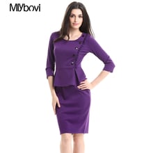 Purple Women Dress Workwear Half Sleeve Knee Length Sheath Dresses Women Autumn Elegant Ruffle Office Dresses Vestidos Robe 2018 2024 - buy cheap