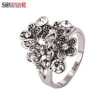 SHEEGIOR Vintage Silver plated Rings for Women Lovely Butterfly Flower Crystal Ring Men Jewelry Wedding Bijoux Femme Accessories 2024 - buy cheap