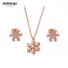 JeeMango Trendy Frosted Snowflakes Chain & Link Necklaces Earrings Jewelry Sets Titanium Steel For Women Christmas Gift JSE009 2024 - buy cheap