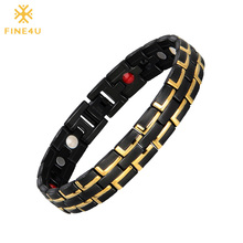 Fine4u b070 pulseira masculina popular preta saúde pulseiras & pulseiras magnética h power 316l bracelete de aço inoxidável joia pingente para homens 2024 - compre barato