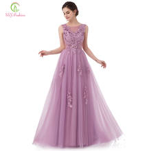 SSYFashion New Sweet Lace Evening Dress Purple Pink Appliques with Beading Sleeveless Floor-length Long Prom Party Gowns 2024 - buy cheap