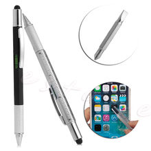 OOTDTY 6 in1 Touch Screen Stylus Ballpoint Pen with Spirit Level Ruler Screwdriver Tool Dropshipping 2024 - buy cheap