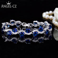 ANGELCZ Brand Famous Royal Style Bracelets Bangles Pave 18Pcs Luxury Oval Austrian Blue Crystal Ladies Jewelry For Party AB078 2024 - buy cheap