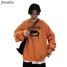 Focal20 Streetwear Character Letter Print Fleece Women Sweatshirt Pullover Long Sleeve Causal Sweatshirt Oversize Tracksuit 2024 - buy cheap