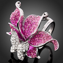 Женское кольцо с кристаллами CHRAN, розовое посеребренное кольцо в форме бабочки, Ювелирное Украшение для вечеринки 2024 - купить недорого