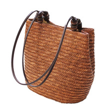 FGGS Knitted Straw Bag Summer Bohemia Fashion Women Handbags Stripes Shoulder Bags Beach Bag Big Tote Bags(Brown) 2024 - buy cheap