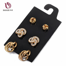 DANZE 3 Pairs/lot Gothic Big alloy Stud Earrings Set Women Gold silver Color Ear Studs Copper heart bowknot brincos Jewelry 2024 - buy cheap
