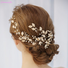 Jonnafe 2018 Boho Gold Leaf Women Hair Vine Bridal Headband Pearls Hair Jewelry Wedding Crown Accessories Handmade 2024 - buy cheap