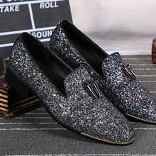 Silver Sequins Formal Men Dress Shoes Tassel Real Leather Men Loafers Party Nightclub Leather Shoes Slip on Male Flats Shoes 2024 - buy cheap
