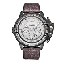 Oulm relógio de pulso esportivo masculino, relógio casual com pulseira de couro genuíno de quartzo 2024 - compre barato