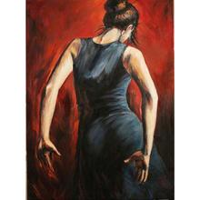 Arte em tela pintura a óleo feminina retrato espanhol dançarinos de chamamento tango vestido azul arte impressorista para decoração de quarto 2024 - compre barato
