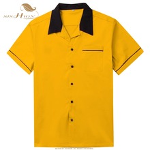 SISHION Bowling Shirt Short Sleeve Classic Retro Shirt ST117Y Yellow Red Cotton Mid-century Inspired Style Men Shirts 2024 - buy cheap