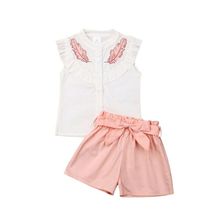 1-6 años chico pequeño chico s bebé niña botón Top camisa pantalones cortos trajes conjunto de ropa 2024 - compra barato