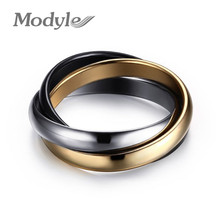 Modyle clássico 3 rodadas conjuntos de anel para mulheres de aço inoxidável casamento noivado feminino dedo jóias 2024 - compre barato