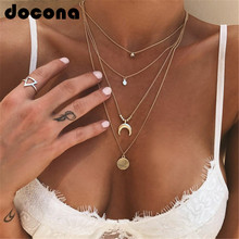 Docona colar feminino corrente dourada, pingente de círculo boêmio de metal crescente em camadas colares 6175 2024 - compre barato