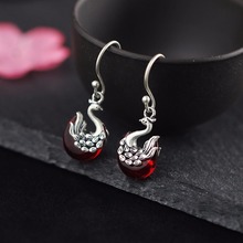 L&P Thailand Vintage Peacock Red Corundum Earrings 100% 925 Sterling Silver Earrings for Women Vintage Style Jewelry 2024 - buy cheap