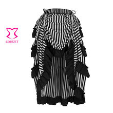 Черно-белая Асимметричная Женская юбка в полоску с оборками, регулируемая длина, винтажная юбка в стиле стимпанк, одежда в викторианском стиле, длинные юбки 2024 - купить недорого
