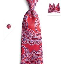 DiBanGu галстуки для мужчин 100% шелк ручной работы Классический стиль красный цветочный узор Галстуки Hanky запонки Набор для свадебной вечеринки 2024 - купить недорого