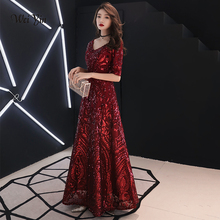 Wei yin robe de soiree 2021 vinho tinto o elegante decote em v a linha meia manga vestido de noite vinho vermelho lantejoulas vestidos de noite vintage 2024 - compre barato