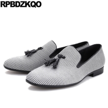 Brand Black And White Runway Italy Luxury Square Toe European Big Size 47 Plaid Party Loafers Italian Men Shoes Brands Tassel 11 2024 - buy cheap