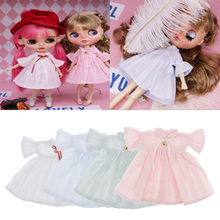 Moda menina boneca roupas apto para 1/6 pullip 12 polegada bonecas, vestido de gola redonda com bowknot, cor dos doces 2024 - compre barato