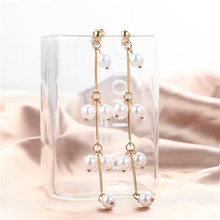 2019 New Gold Sliver Color Long Pearl Tassel Chain Drop Earrings for Women Wedding Party Earring Brinco Fashion Jewelry Gifts 2024 - buy cheap