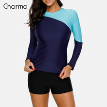 Женский купальник Charmo с длинным рукавом, Рашгард, топ для серфинга, купальник, топ для серфинга UPF 50 +, рубашка для бега, велосипедные рубашки, костюм в стиле пэчворк 2024 - купить недорого