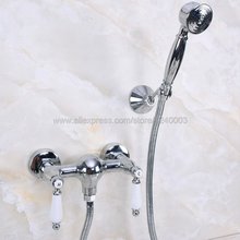 Polished Chrome Bath Faucets Wall Mounted Bathroom Basin Mixer Tap Crane With Hand Shower Head Bath & Shower Faucet Kna283 2024 - buy cheap