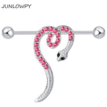 JUNLOWPY Industrial Piercing Bar Stainless Steel 14G Tragus Barbells Earring Snake Red CZ Gem Wholesale Ear Body Jewelry 20pcs 2024 - buy cheap