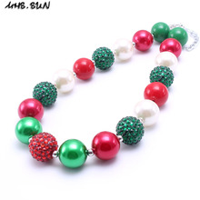Mhs. sun colar chunky verde + vermelho, 2 peças, estilo natal, colar para meninas, bebês e crianças, joias de grânulos 2024 - compre barato
