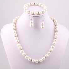 Free shipping fashion crystal spacers and 10mm Cream Pearl necklace bracelet earring jewelry set 2024 - buy cheap