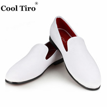 COOL TIRO Men Loafers Velvet Dress Shoes Handmade Smoking Slippers Flats Casual Shoes Wedding Party Formal shoes black White red 2024 - купить недорого