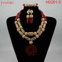 Nuevo juego de joyas con cuentas de Coral africano para boda nigeriana Original Coral y oro grueso conjunto de joyería nupcial regalo para Wome HD202 2024 - compra barato