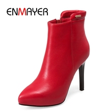 ENMAYER botas mujer boots women pointed toe high heel ankle boots zipper boots solid fashion boots Size 34-39 ZYL1018 2024 - buy cheap