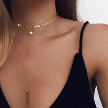 RE Hot Sale Gold Color Sequins Long Tassel Star Choker Necklace Accessories For Women Jewelry Double Layer Chokers D2245 2024 - buy cheap